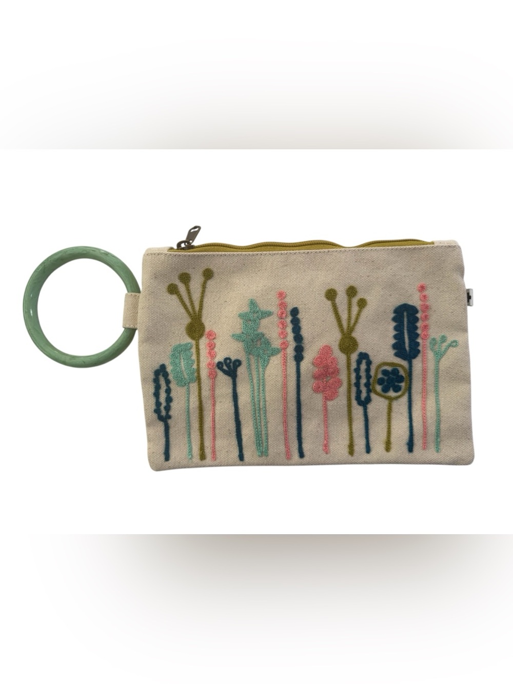 Ink + Alloy Clutch Bag Jade wrist bracelet zip pouch embroidered #NE355